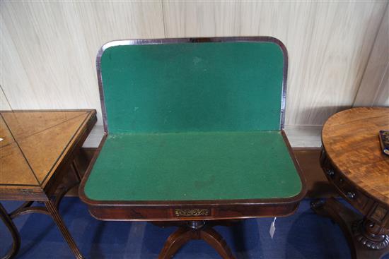 A pair of Regency rosewood card tables, W.2ft 11in. D.1ft 5.5in. H.2ft 4in.